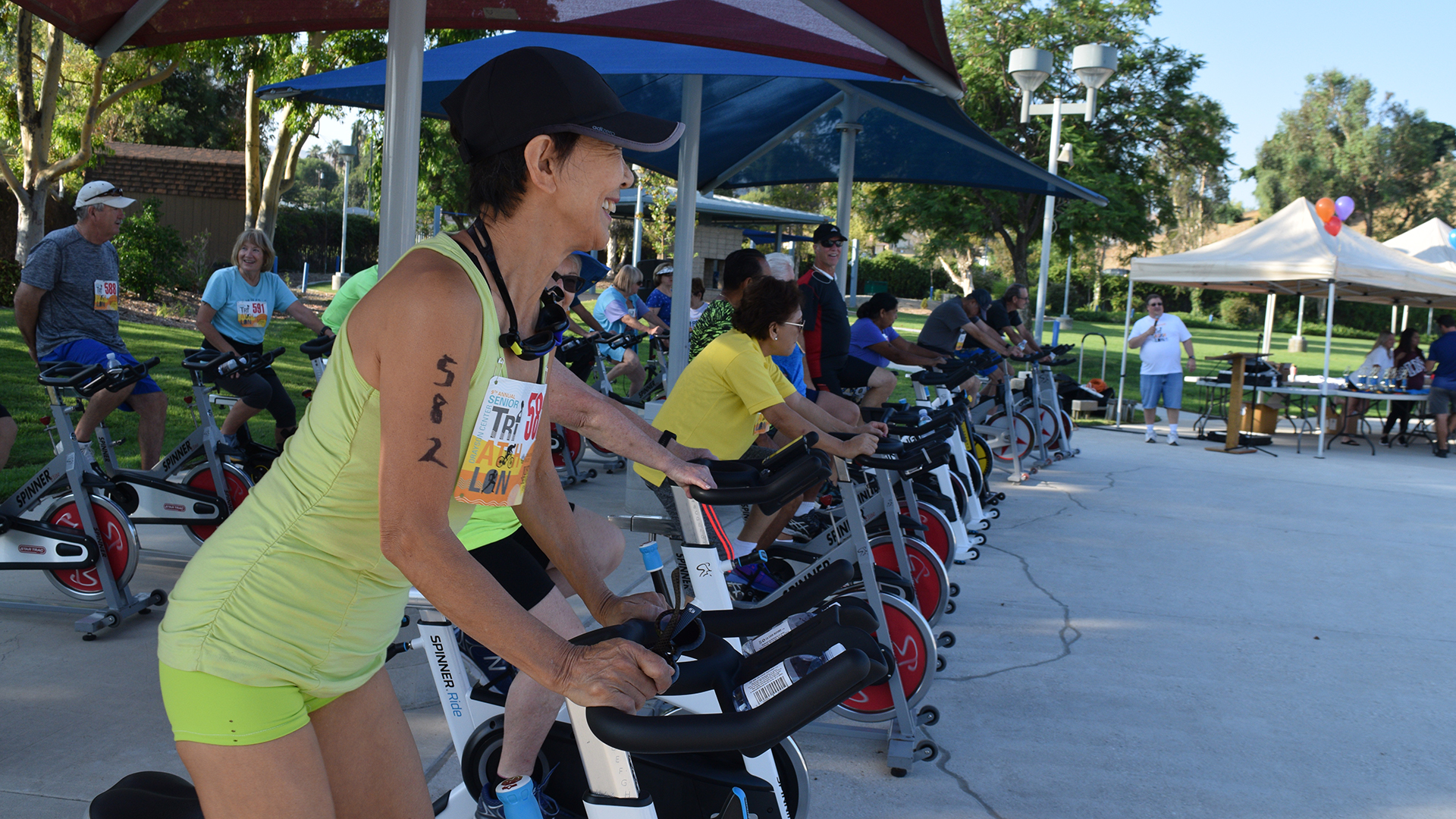 Cycling at annual Senior Triathlon