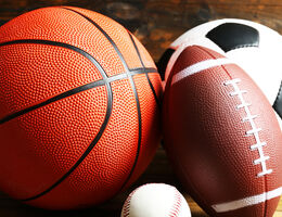Basketball, baseball, football, and soccer